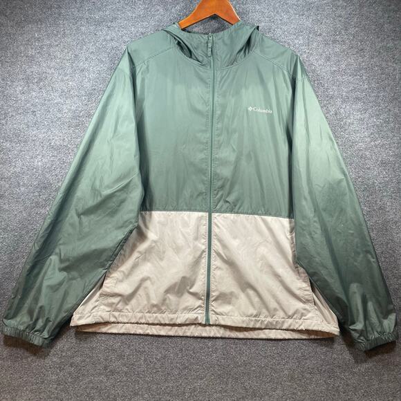 Columbia Windbreaker Jacket Men's XL Green/Beige Full Zip Hooded Light READ - Picture 1 of 14